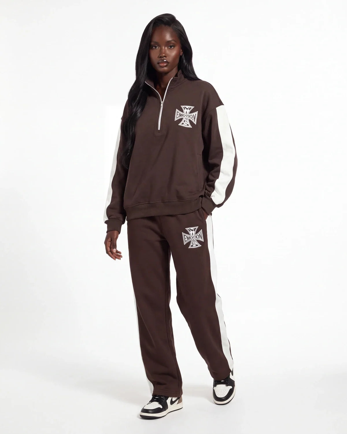 Mixed Emotions Quarter Zip Up Jacket Brown