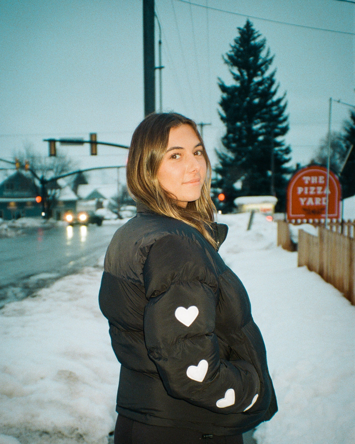 Heart on My Sleeve Puffer Jacket in Black