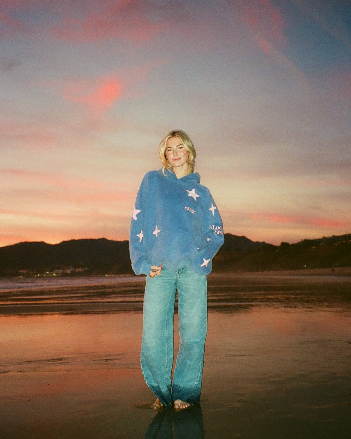 Lucky Stars Oversized Lux Hoodie in Vintage Washed Blue