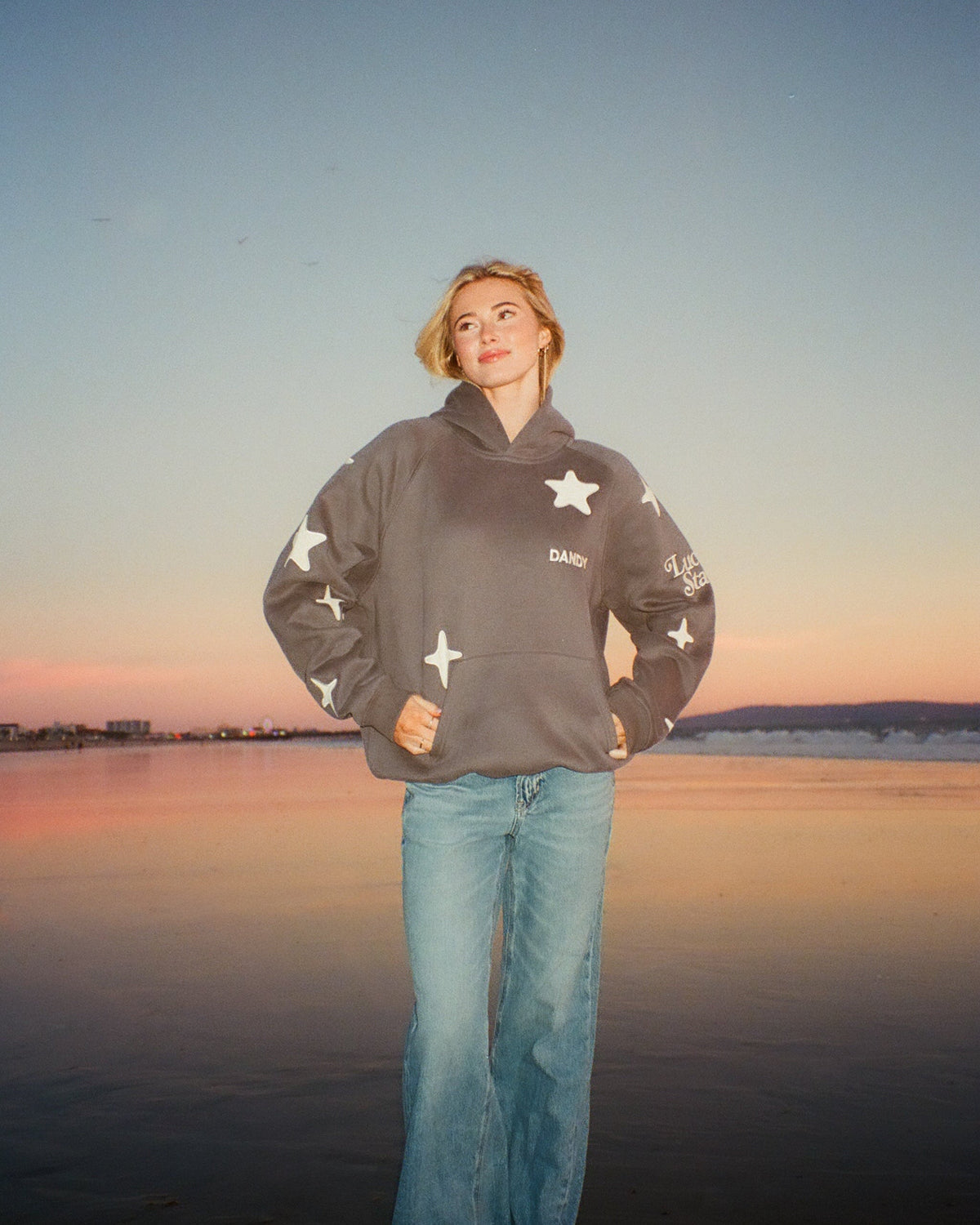 Lucky Stars Oversized Lux Hoodie in Dark Gray