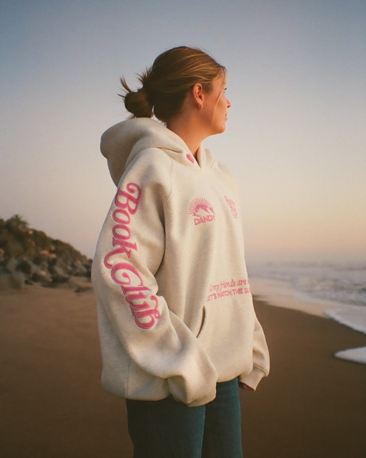 Book Club Oversized Lux Hoodie in Heather Gray and Pink