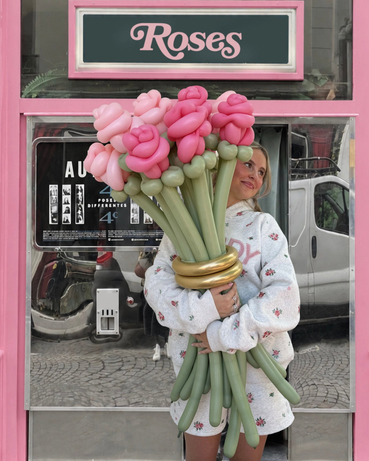 Roses Oversized Lux Hoodie in Heather Gray