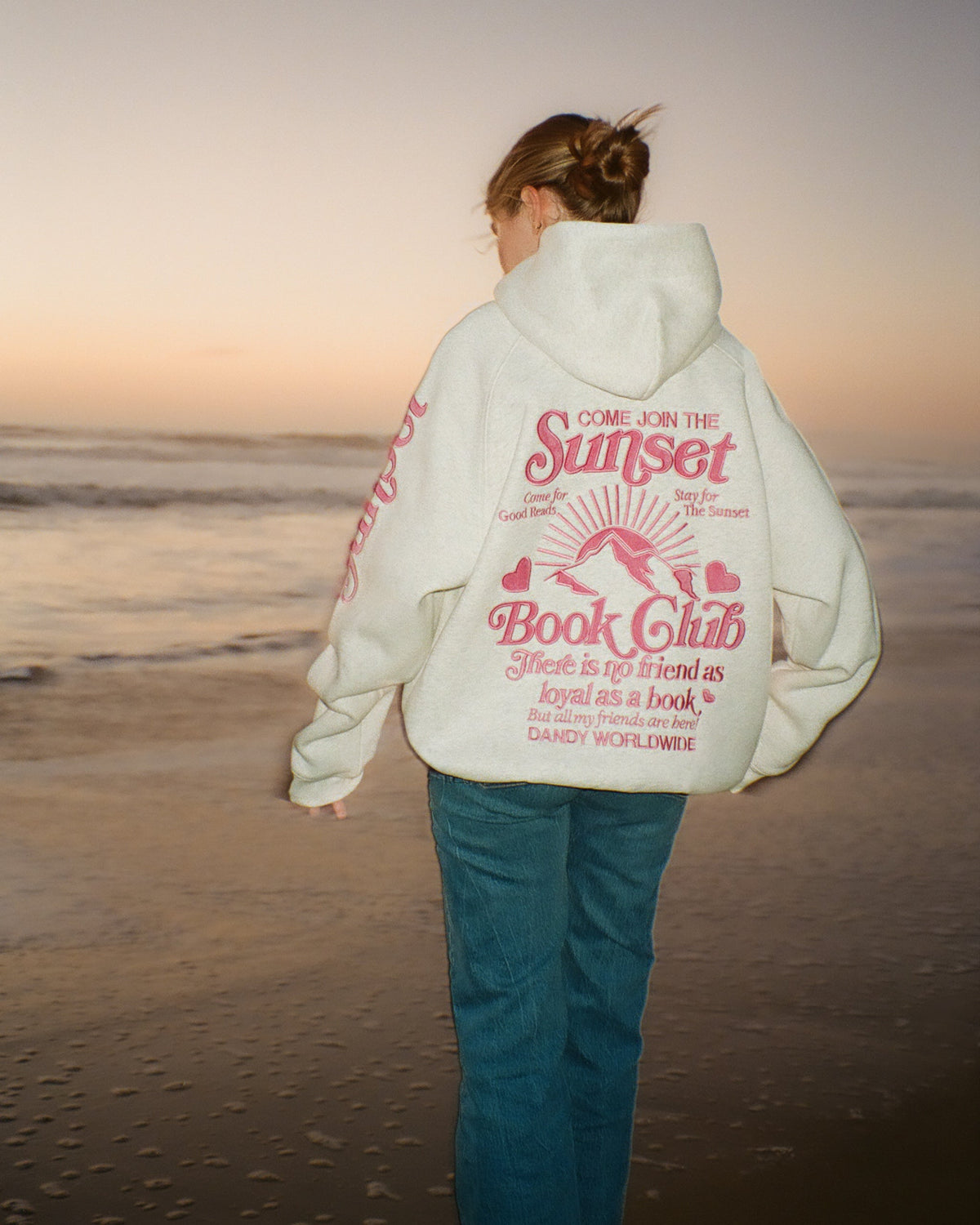 Book Club Oversized Lux Hoodie in Heather Gray and Pink