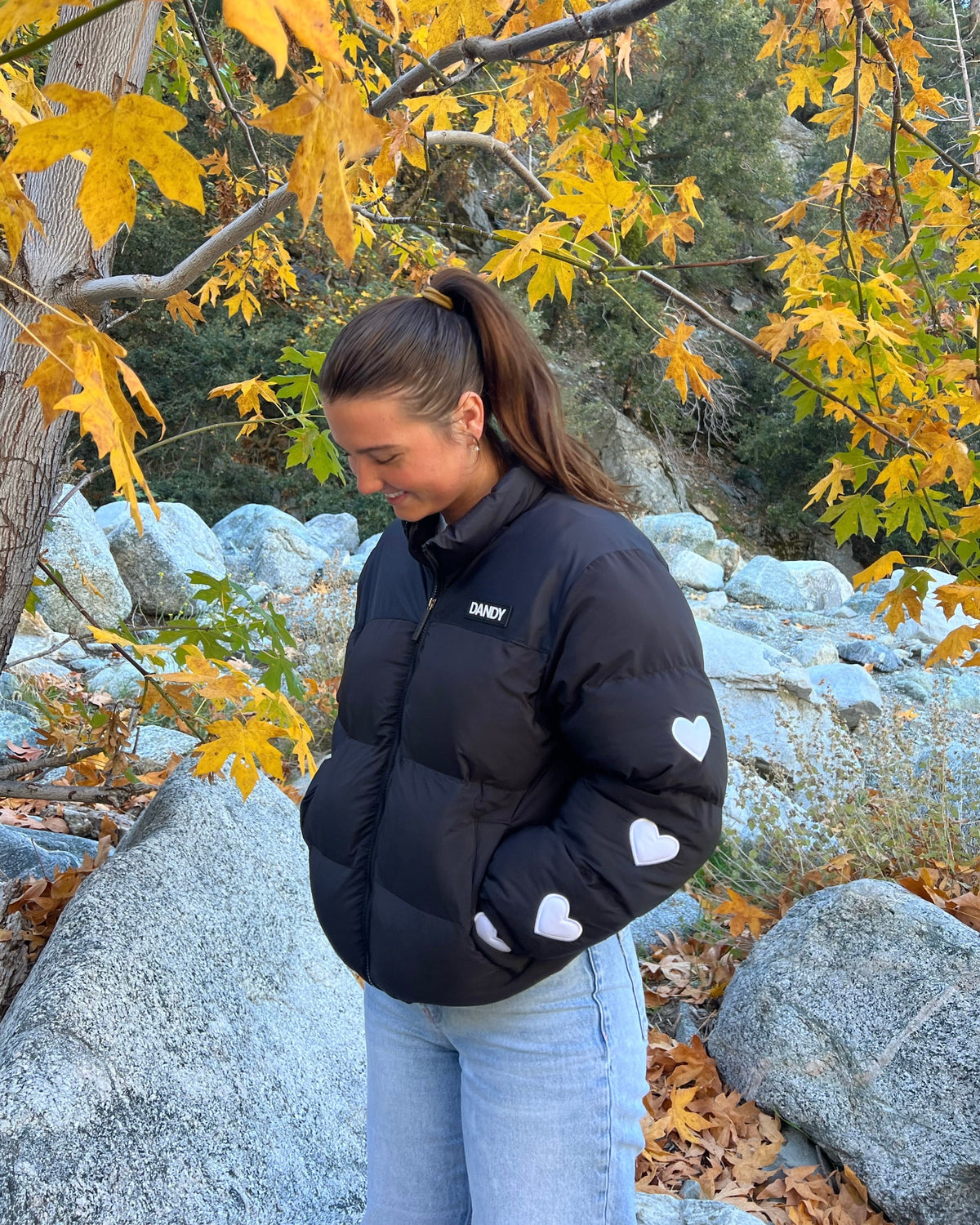 Heart on My Sleeve Puffer Jacket in Black