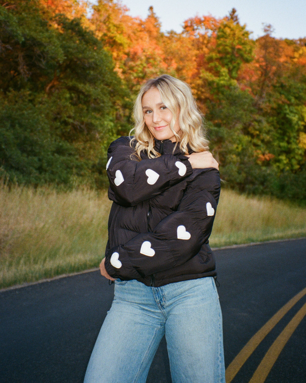 Heart on My Sleeve Puffer Jacket in Black