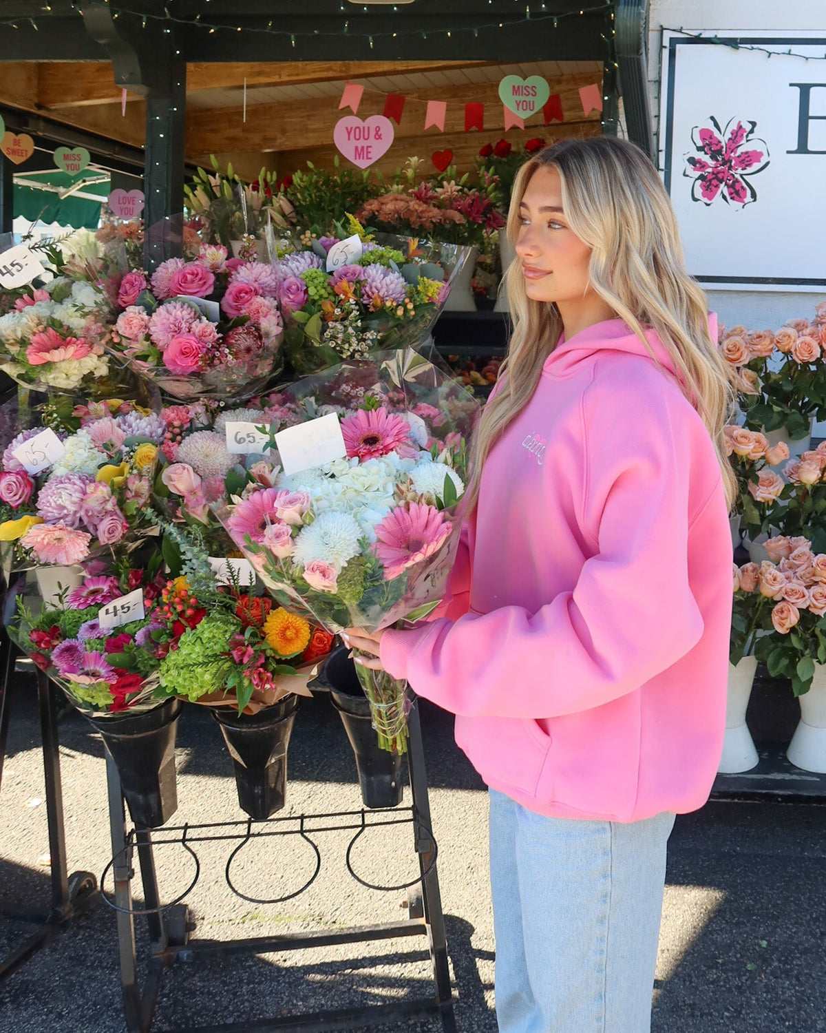 These Flowers Oversized Lux Hoodie in Pink