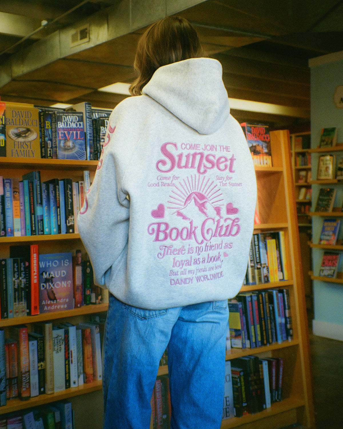 Book Club Oversized Lux Hoodie in Heather Gray and Pink