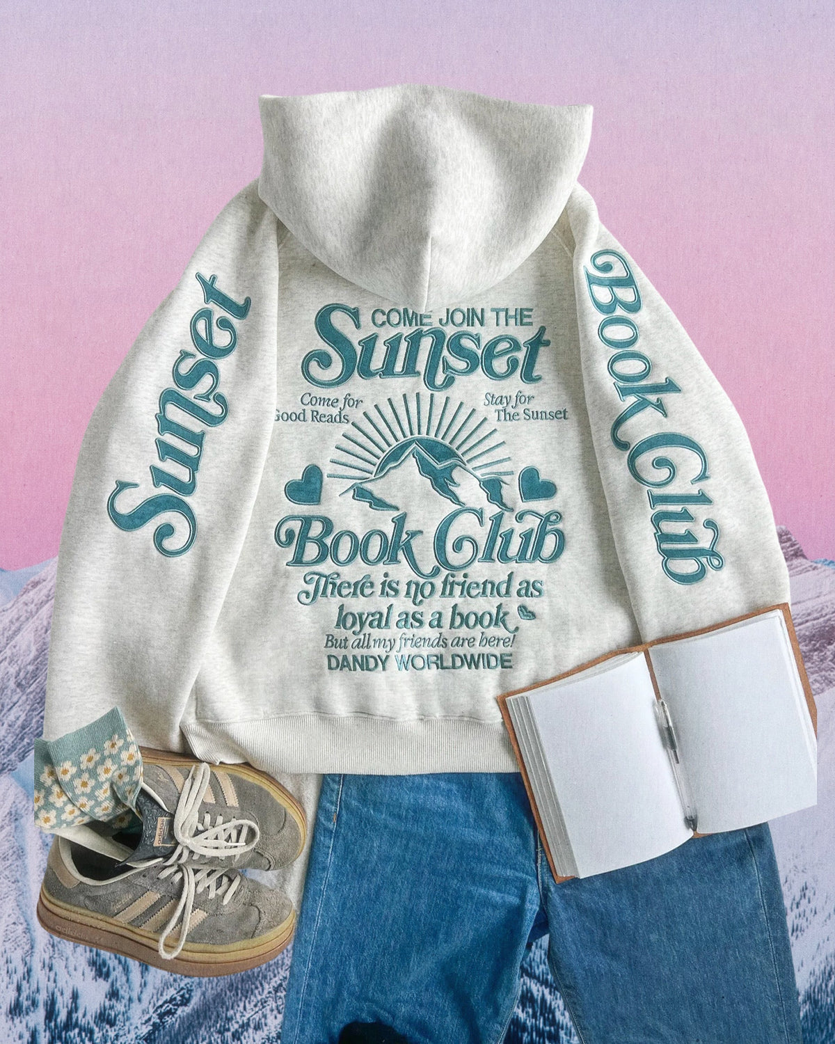 Book Club Oversized Lux Hoodie in Heather Gray and Blue