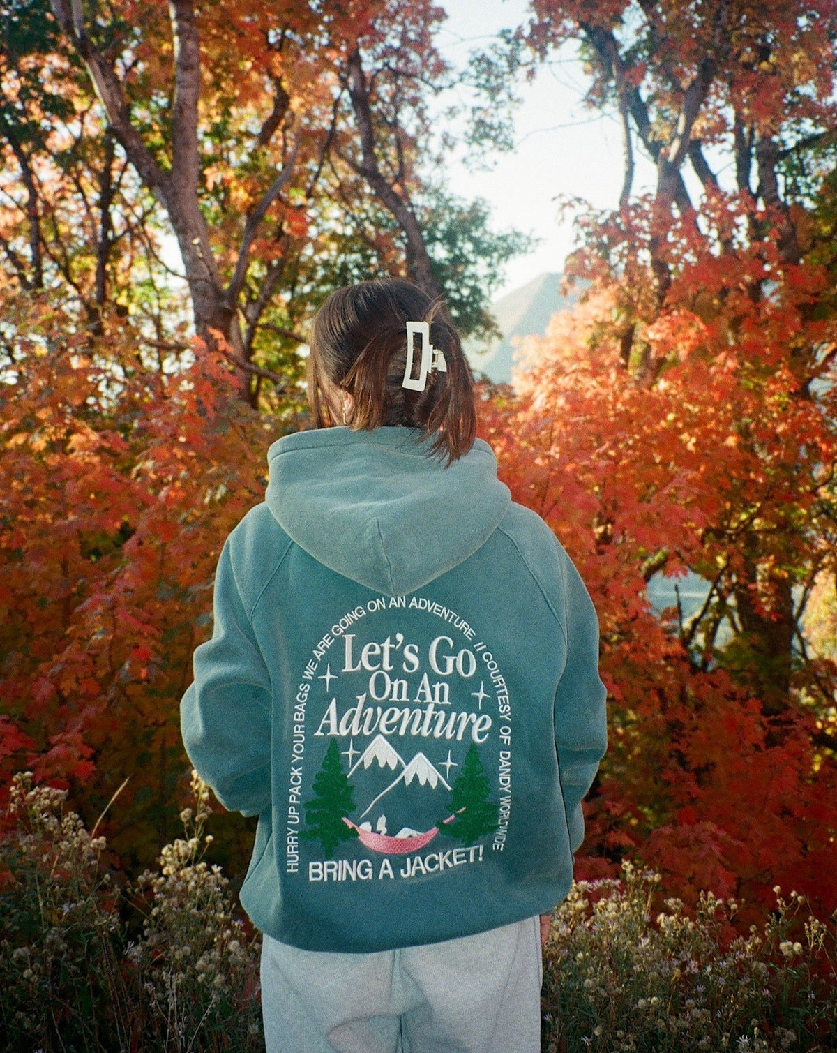 Lets Go On An Adventure Oversized Lux Hoodie in Pine Green