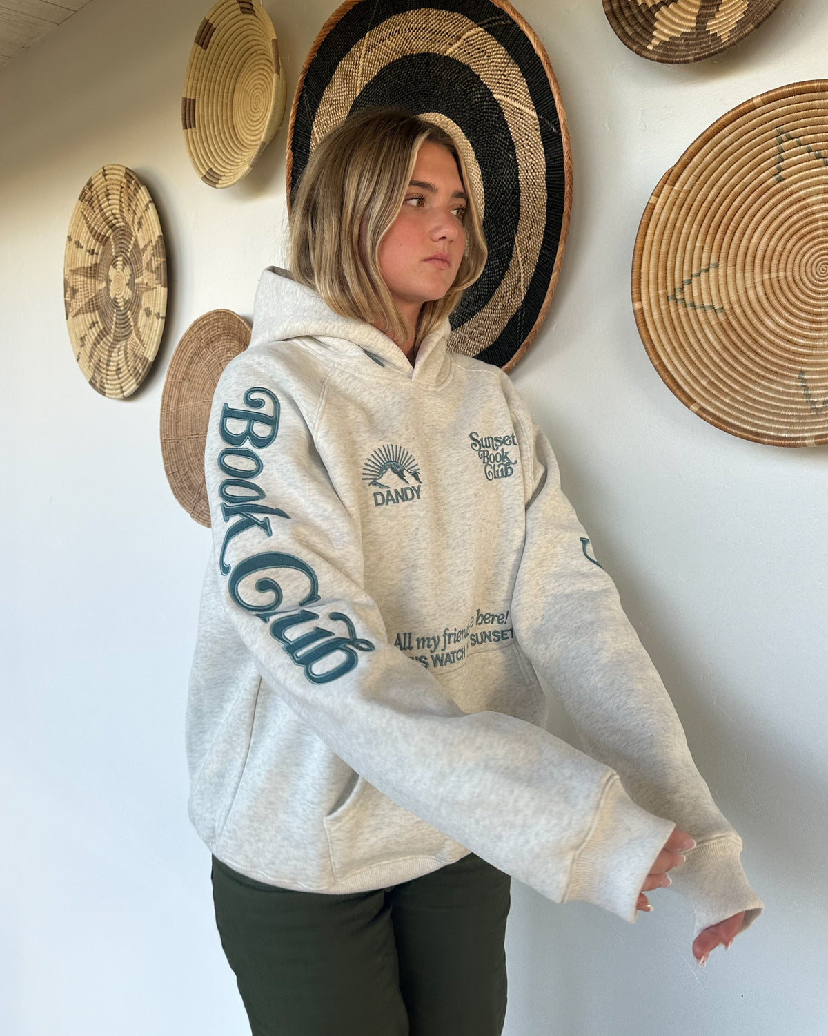 Book Club Oversized Lux Hoodie in Heather Gray and Blue