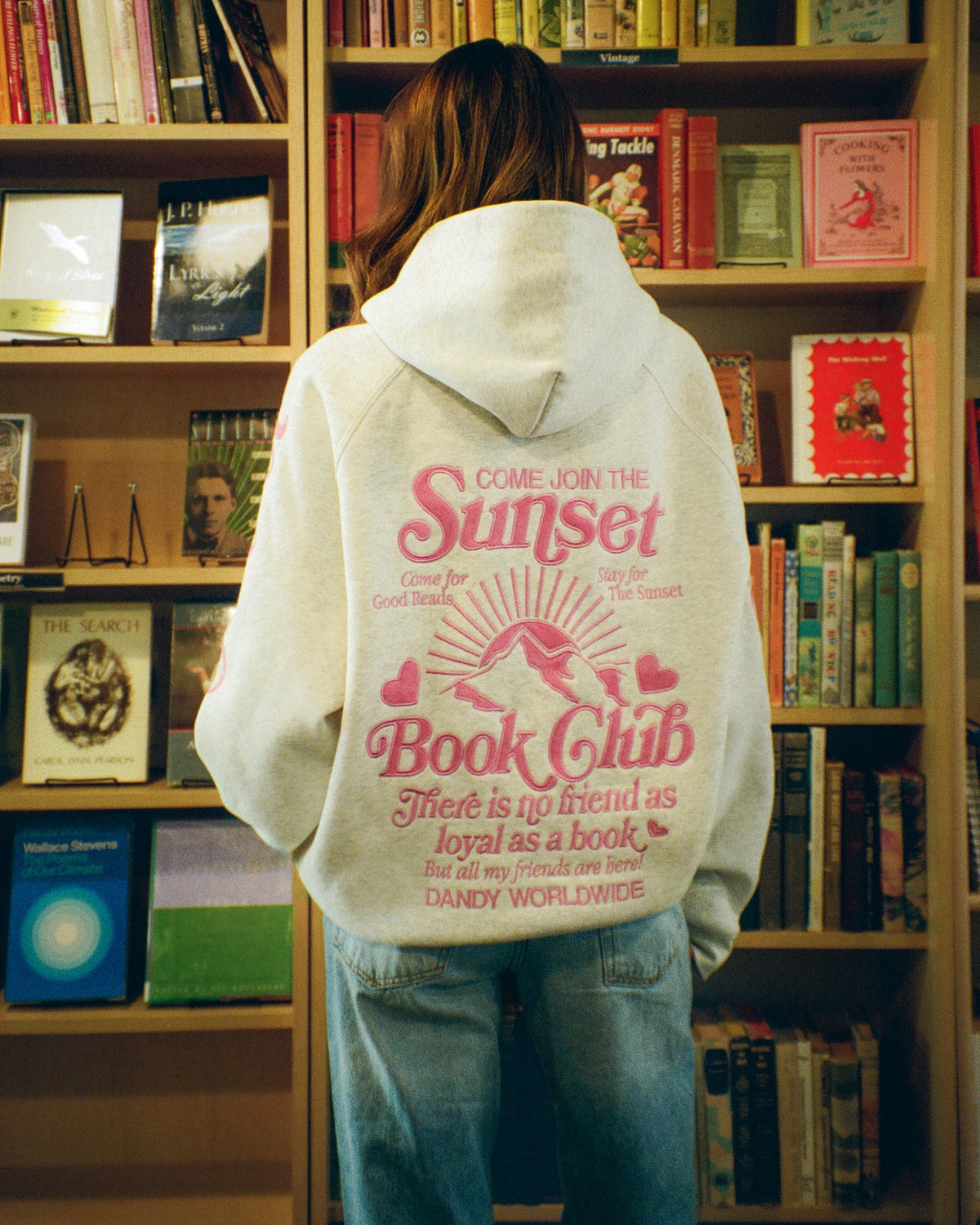 Book Club Oversized Lux Hoodie in Heather Gray and Pink