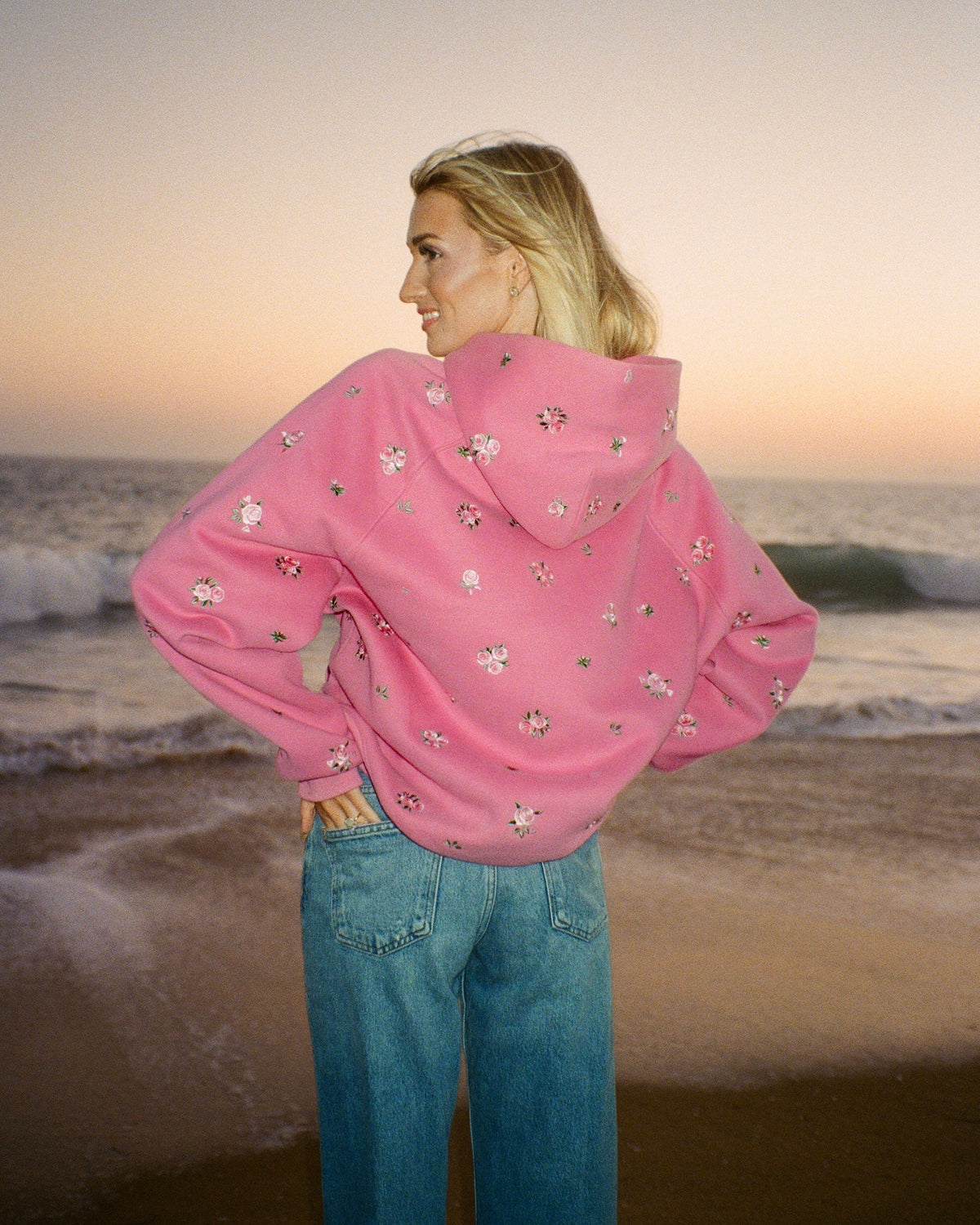 Roses Oversized Lux Hoodie in Pink