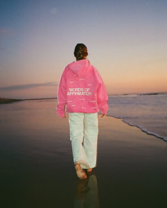 Words of Affirmation Oversized Lux Hoodie in Vintage Washed Pink