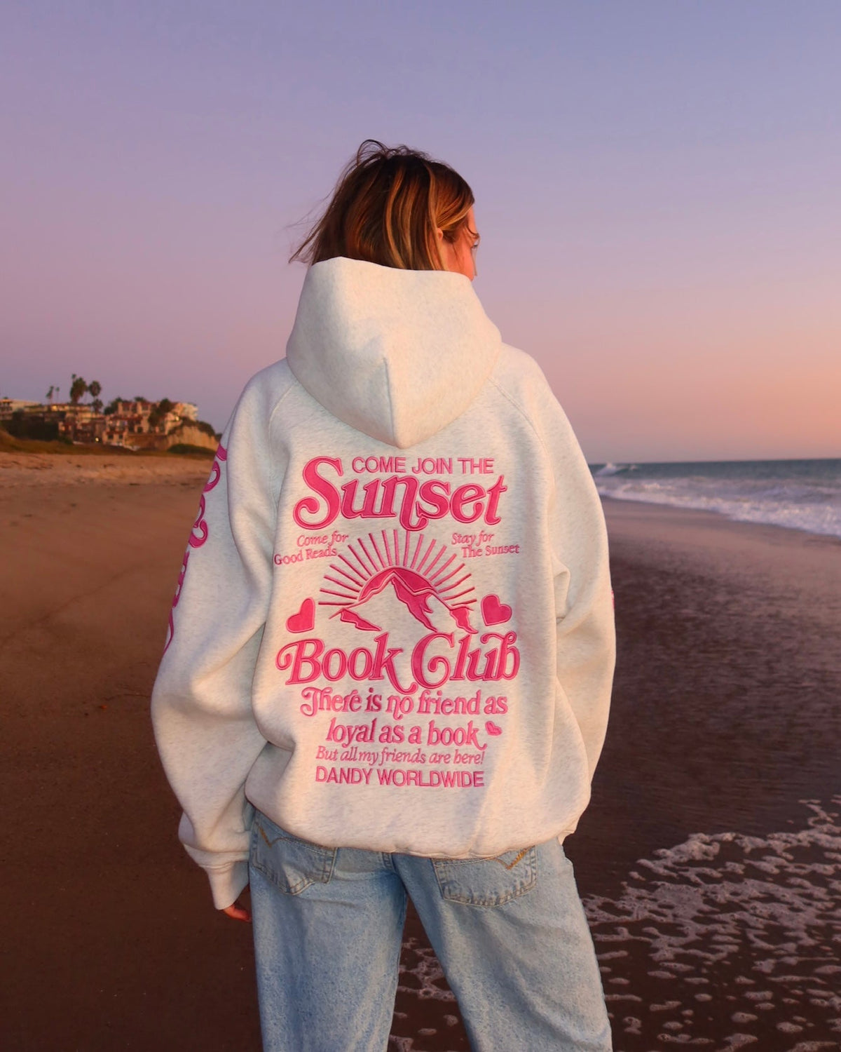 Book Club Oversized Lux Hoodie in Heather Gray and Pink