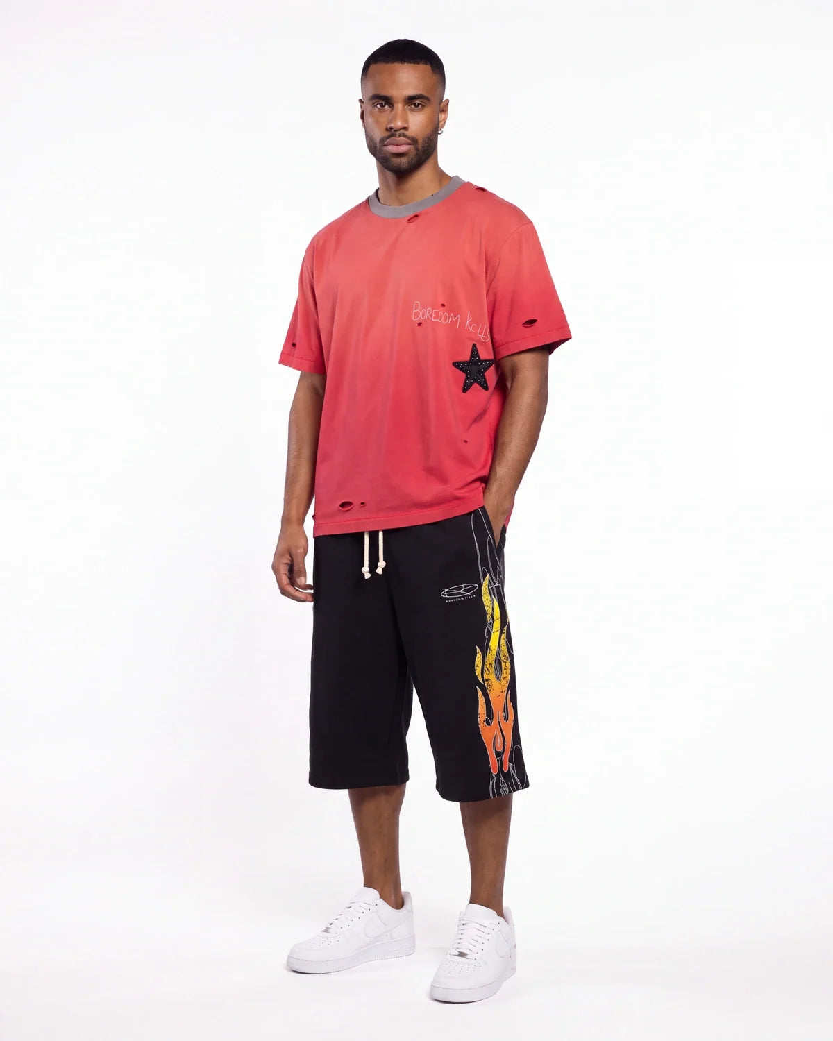 Boredom Kills Up in Flames Shorts Black