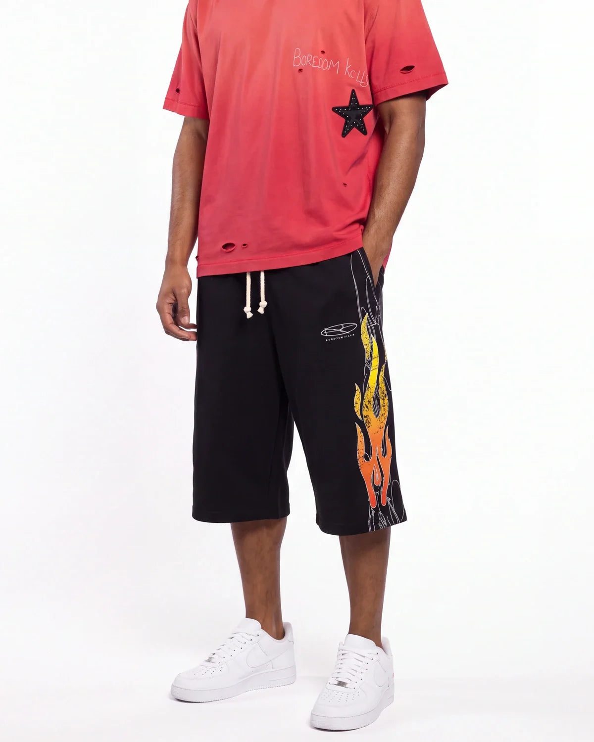 Boredom Kills Up in Flames Shorts Black