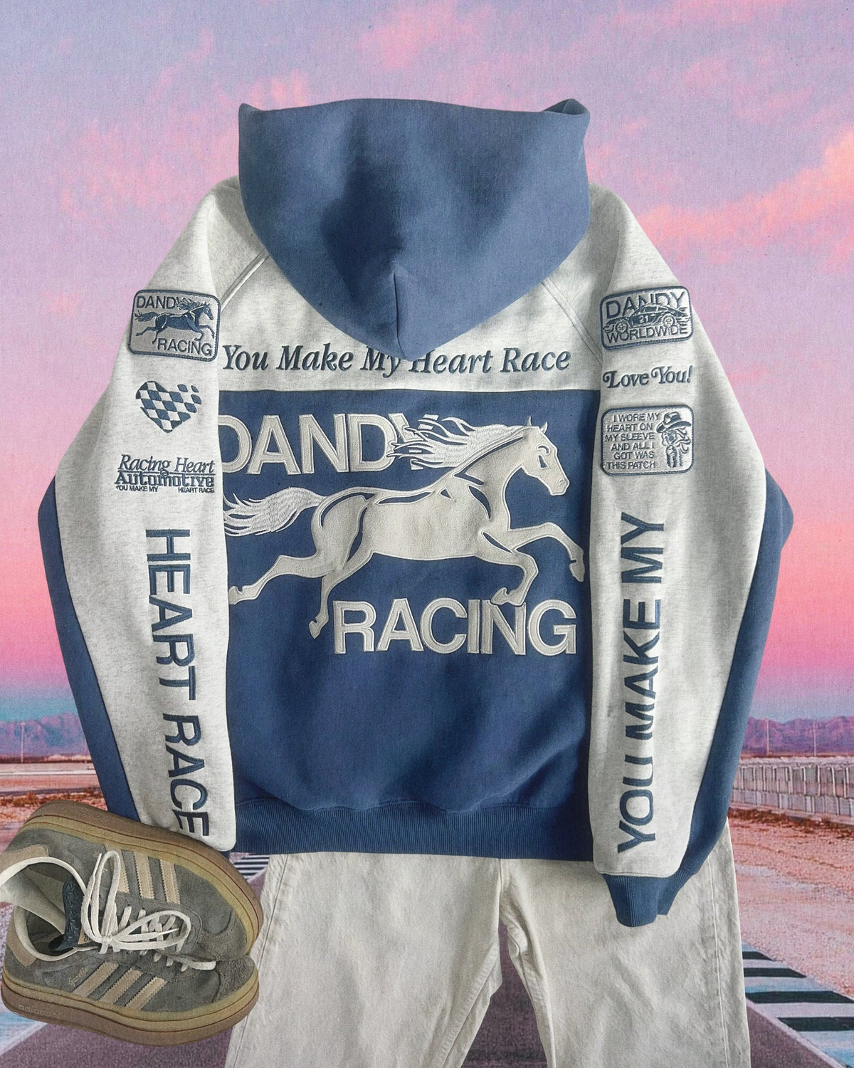 Racing Heart Oversized Lux Hoodie in Blue