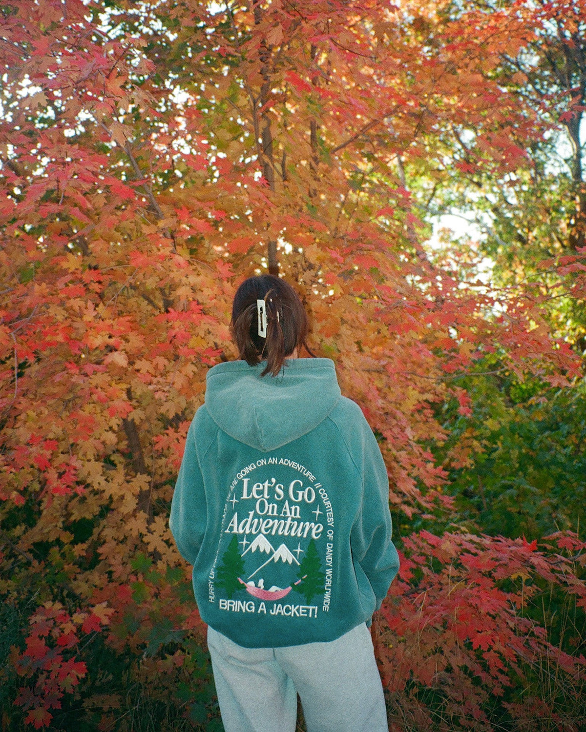 Lets Go On An Adventure Oversized Lux Hoodie in Pine Green