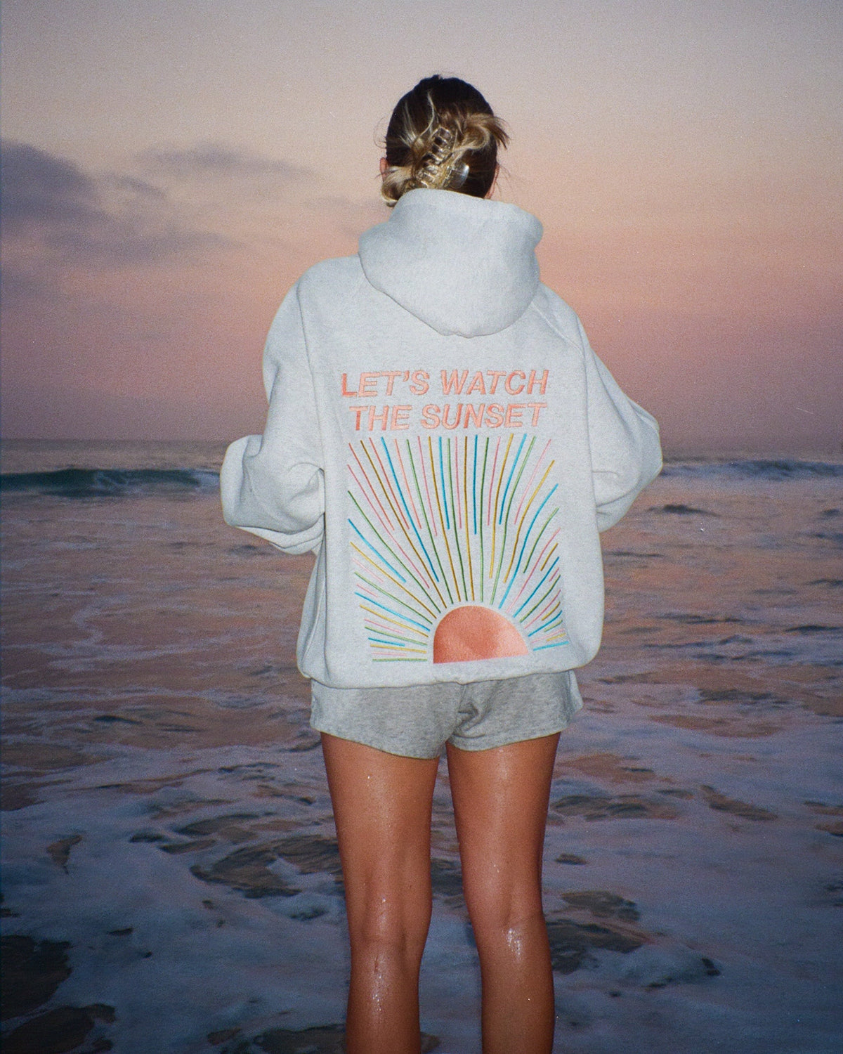 Lets Watch the Sunset Oversized Lux Hoodie in Heather Gray