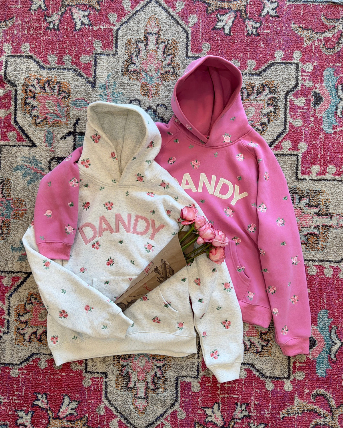 Roses Oversized Lux Hoodie in Heather Gray