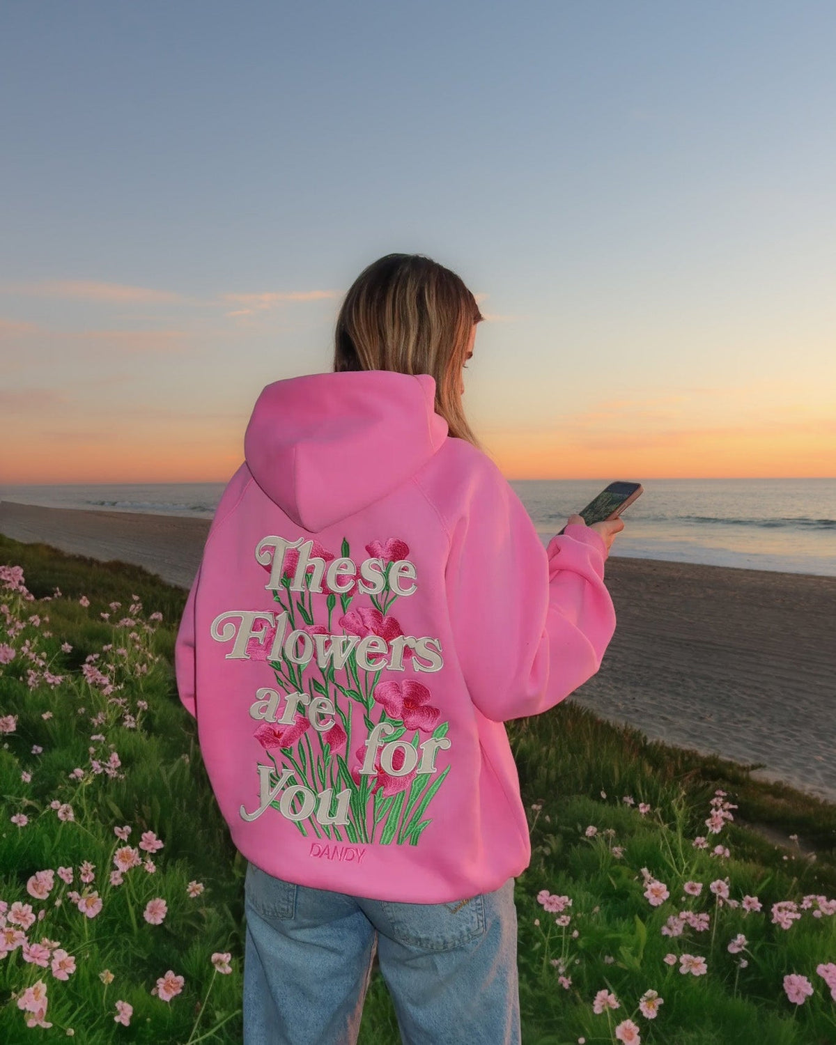 These Flowers Oversized Lux Hoodie in Pink