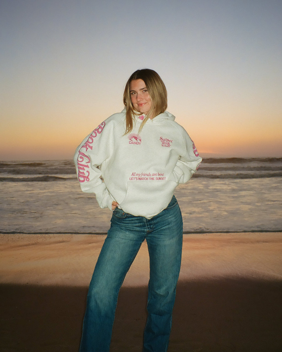 Book Club Oversized Lux Hoodie in Heather Gray and Pink