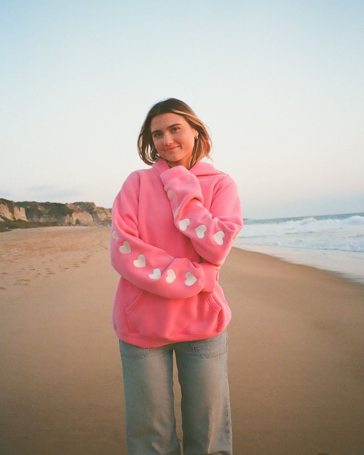 Heart on My Sleeve Oversized Lux Hoodie in Vintage Washed Pink