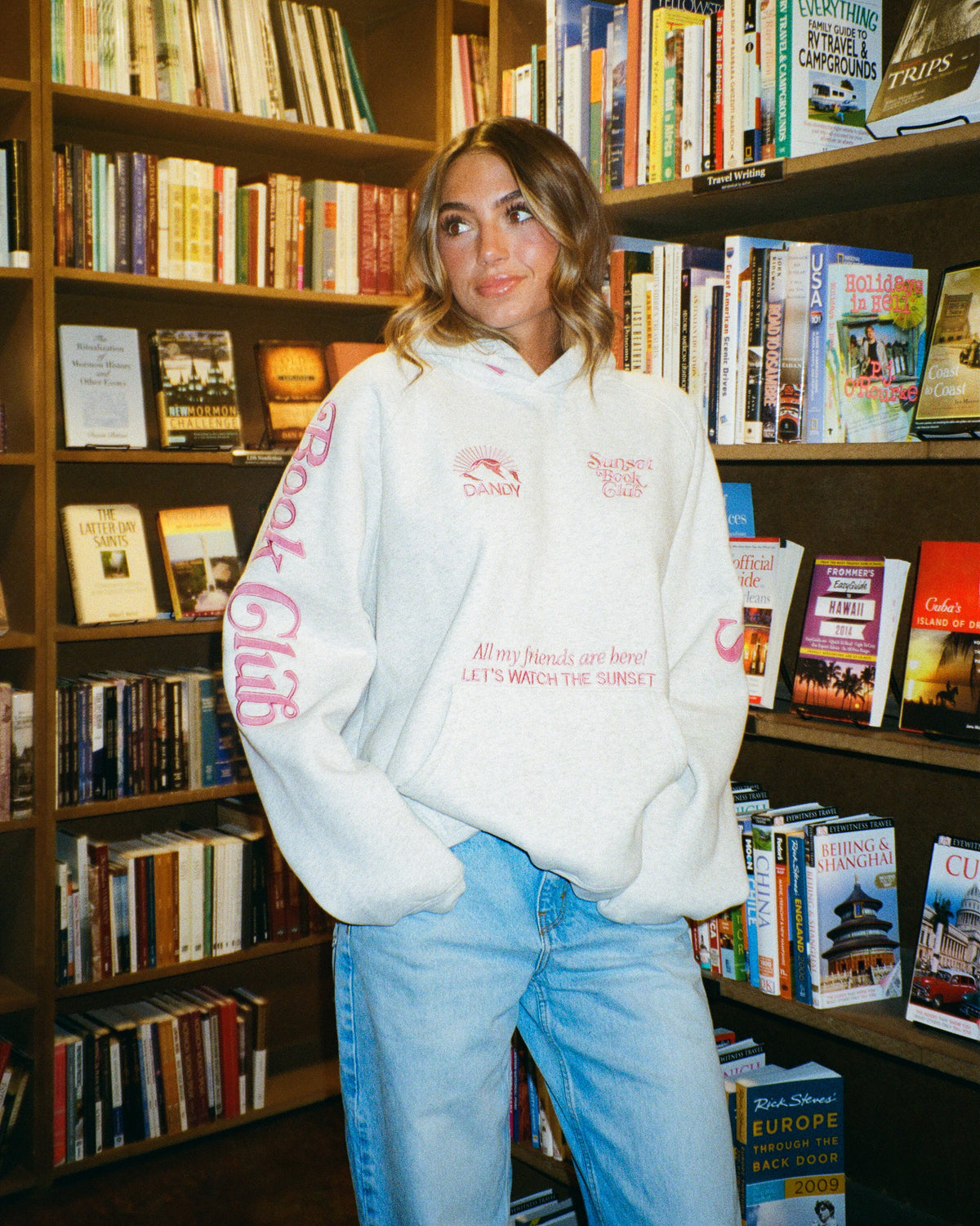 Book Club Oversized Lux Hoodie in Heather Gray and Pink
