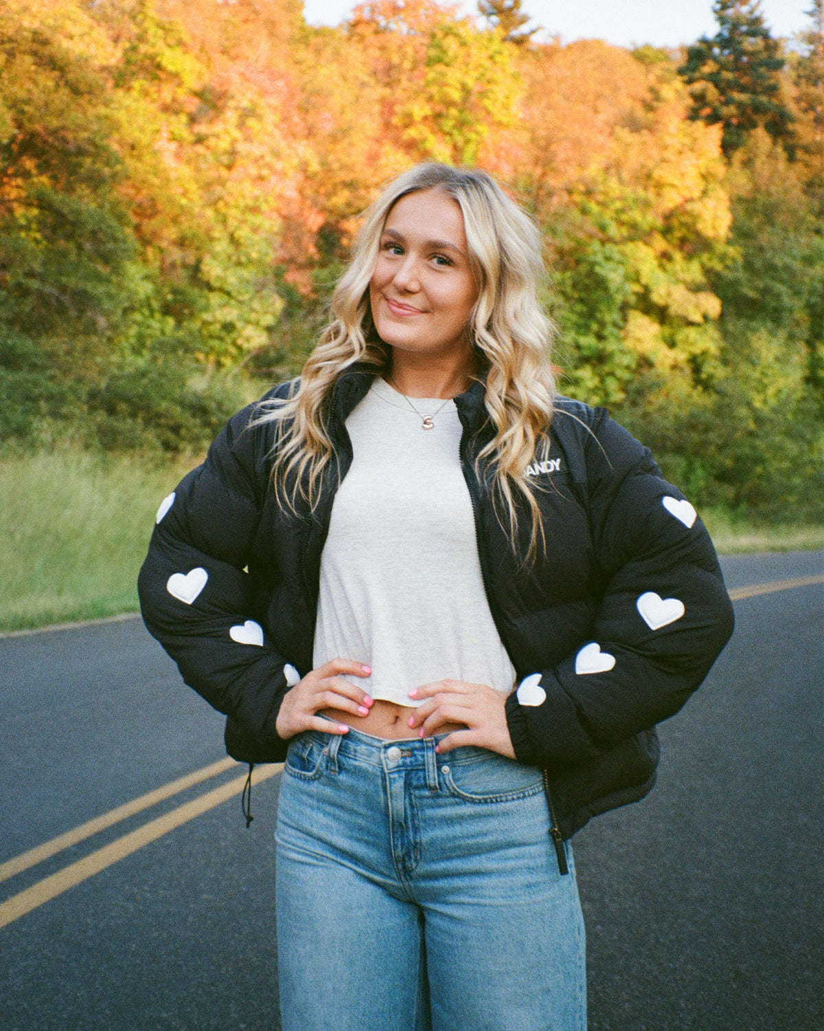 Heart on My Sleeve Puffer Jacket in Black