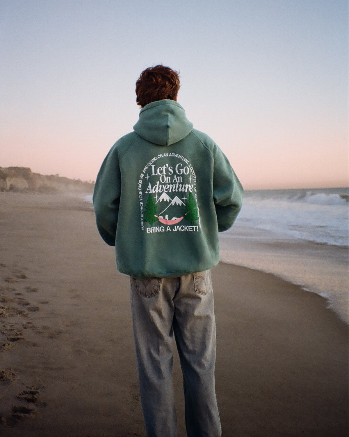 Lets Go On An Adventure Oversized Lux Hoodie in Pine Green
