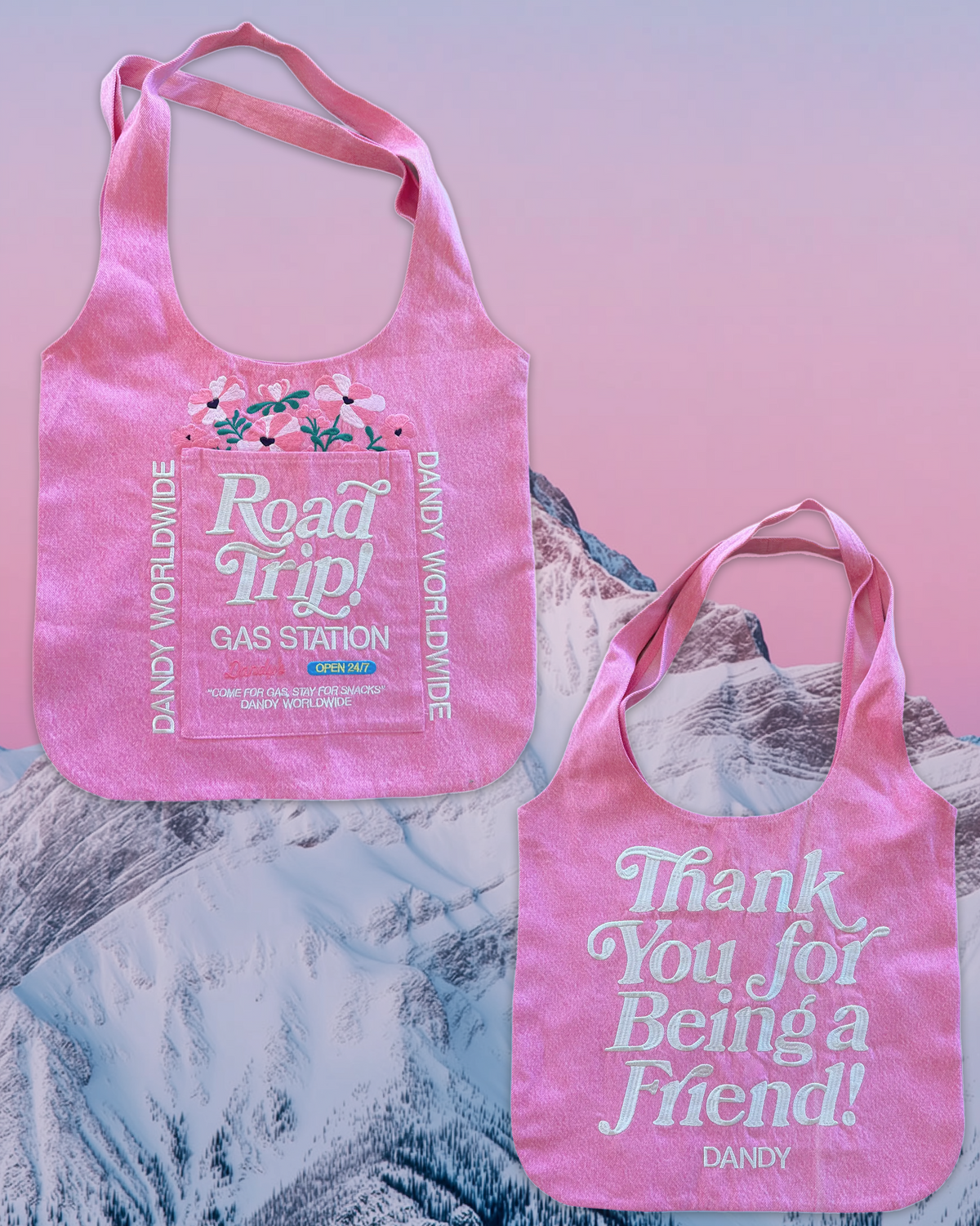 Road Trip! Double-Sided Tote Bag in Denim Pink