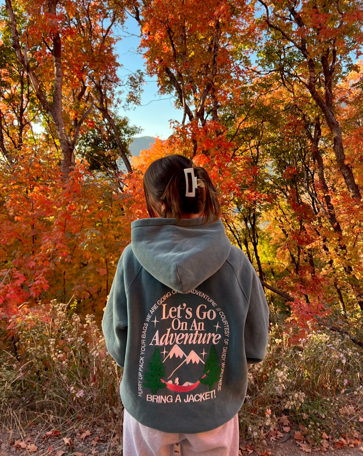 Lets Go On An Adventure Oversized Lux Hoodie in Pine Green