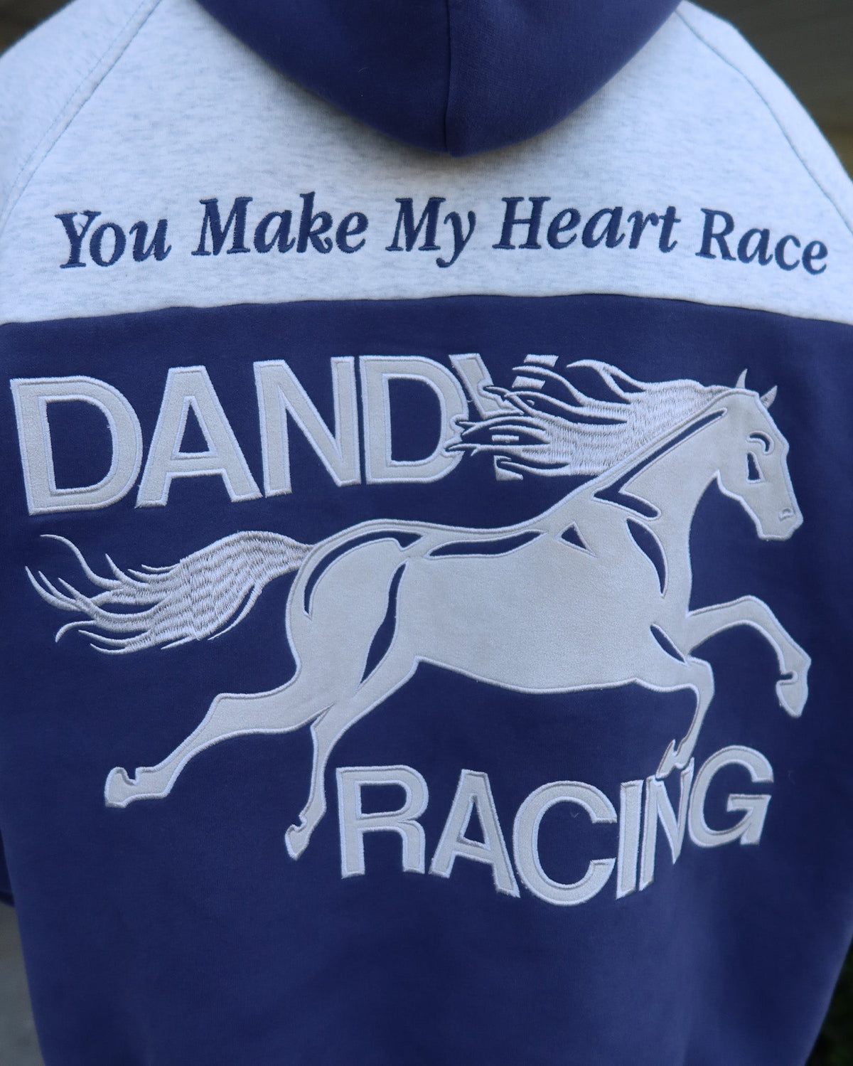 Racing Heart Oversized Lux Hoodie in Blue