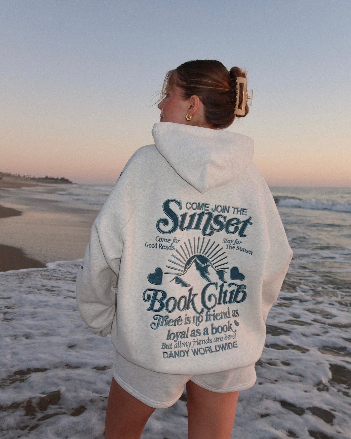 Book Club Oversized Lux Hoodie in Heather Gray and Blue