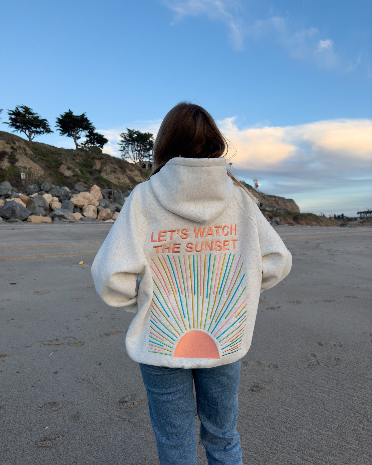 Lets Watch the Sunset Oversized Lux Hoodie in Heather Gray