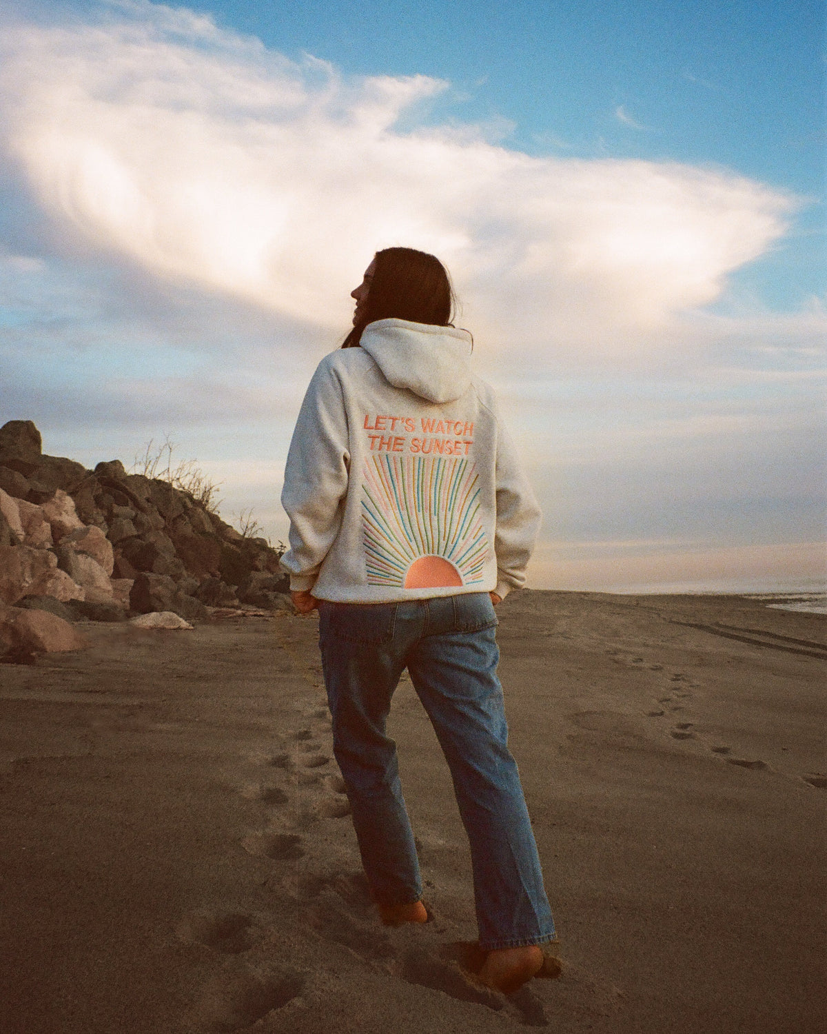 Lets Watch the Sunset Oversized Lux Hoodie in Heather Gray