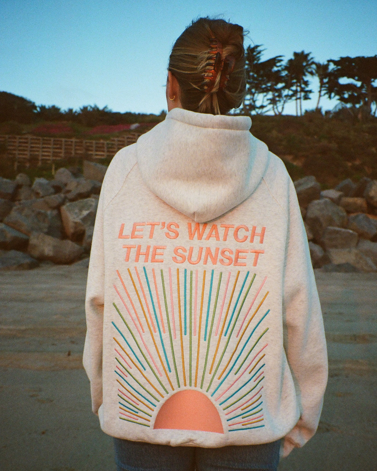 Lets Watch the Sunset Oversized Lux Hoodie in Heather Gray