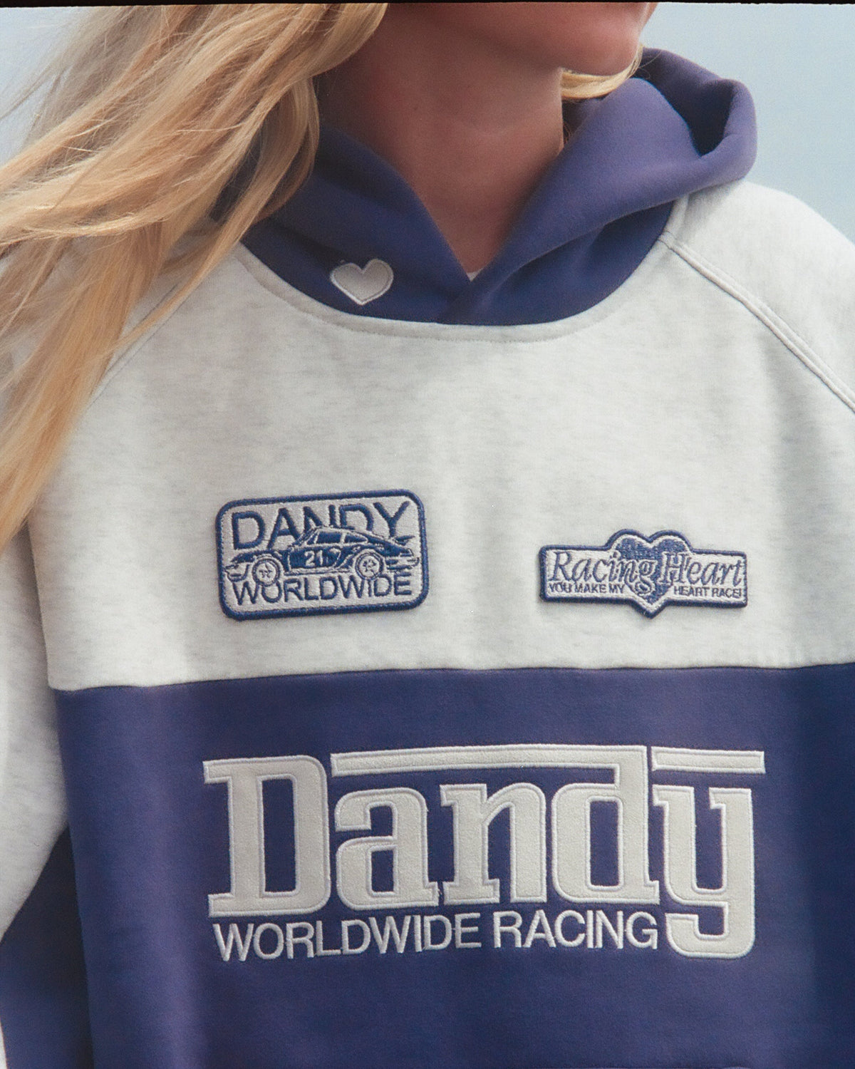 Racing Heart Oversized Lux Hoodie in Blue