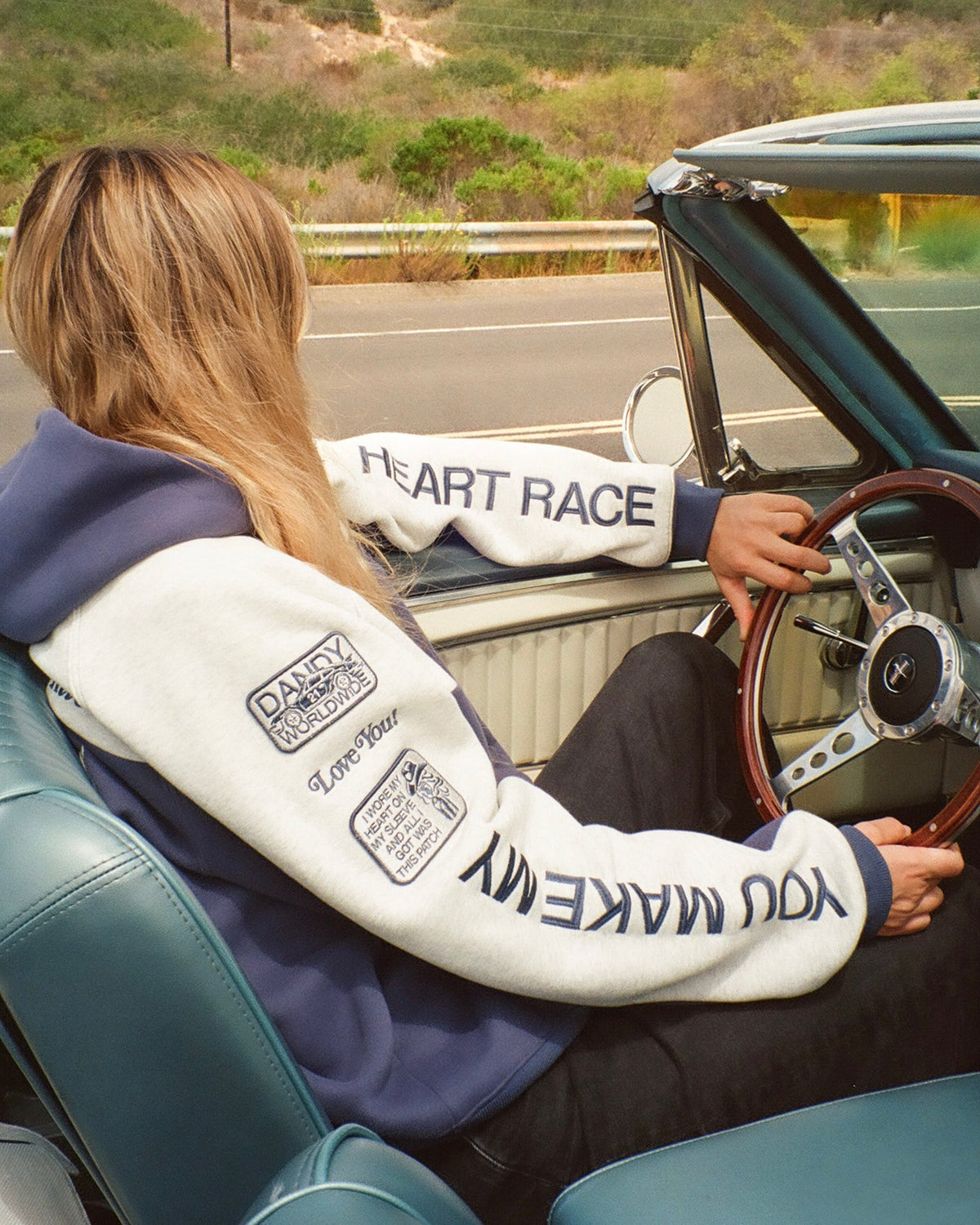 Racing Heart Oversized Lux Hoodie in Blue