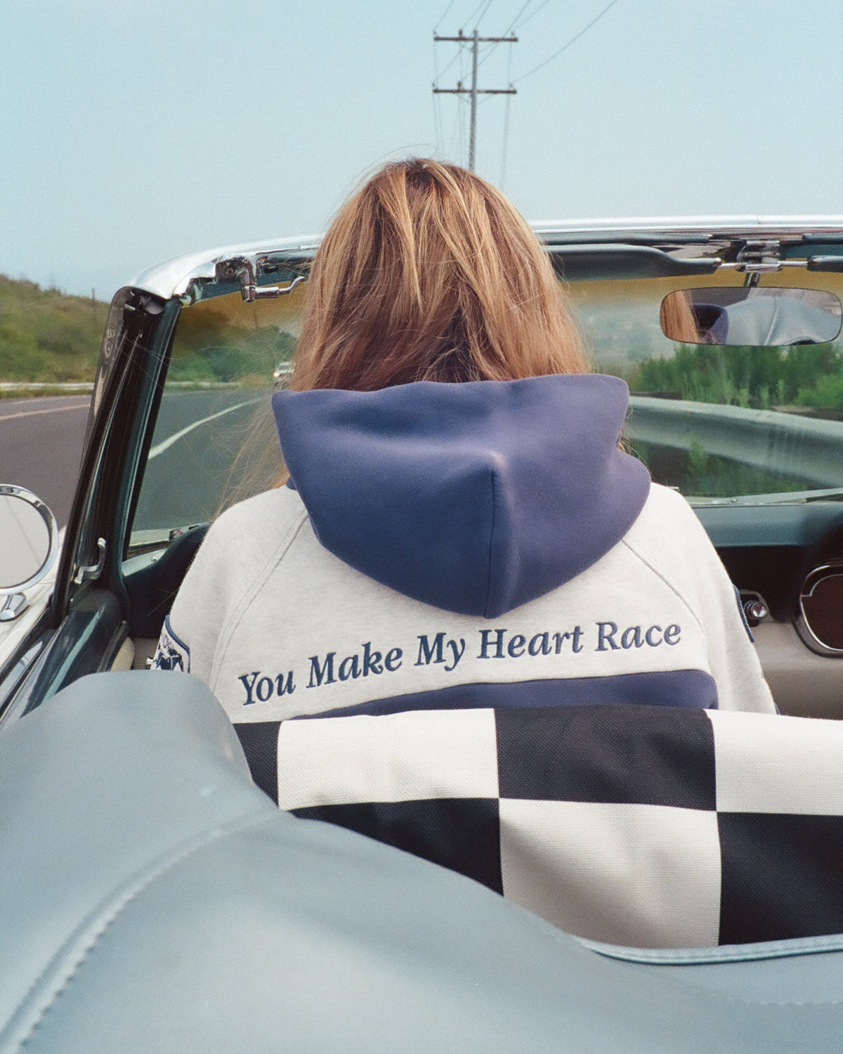 Racing Heart Oversized Lux Hoodie in Blue