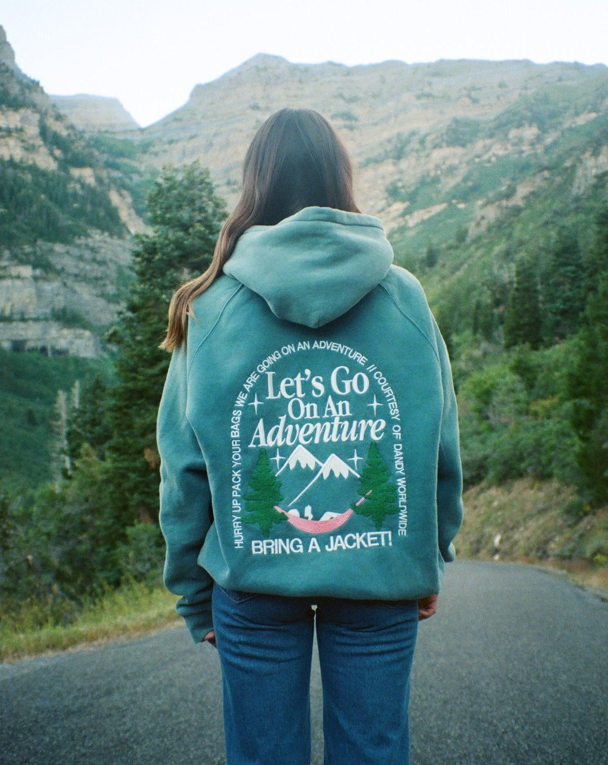 Lets Go On An Adventure Oversized Lux Hoodie in Pine Green