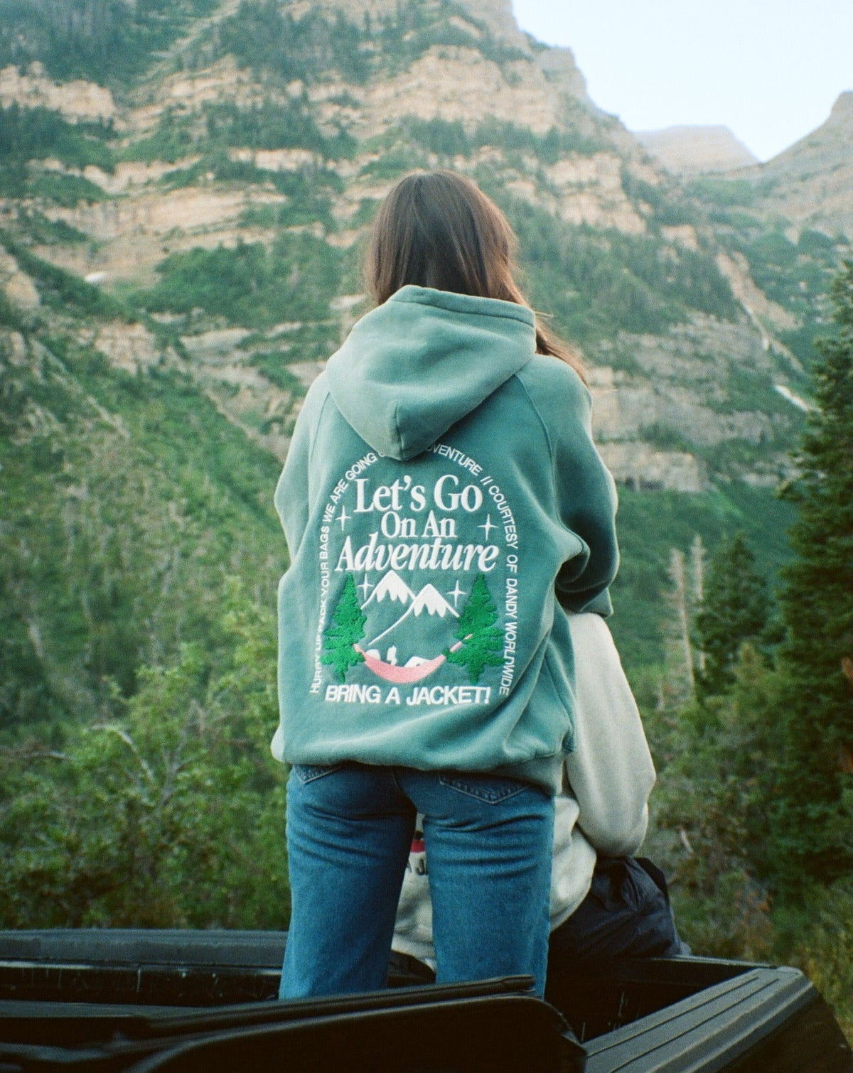 Lets Go On An Adventure Oversized Lux Hoodie in Pine Green