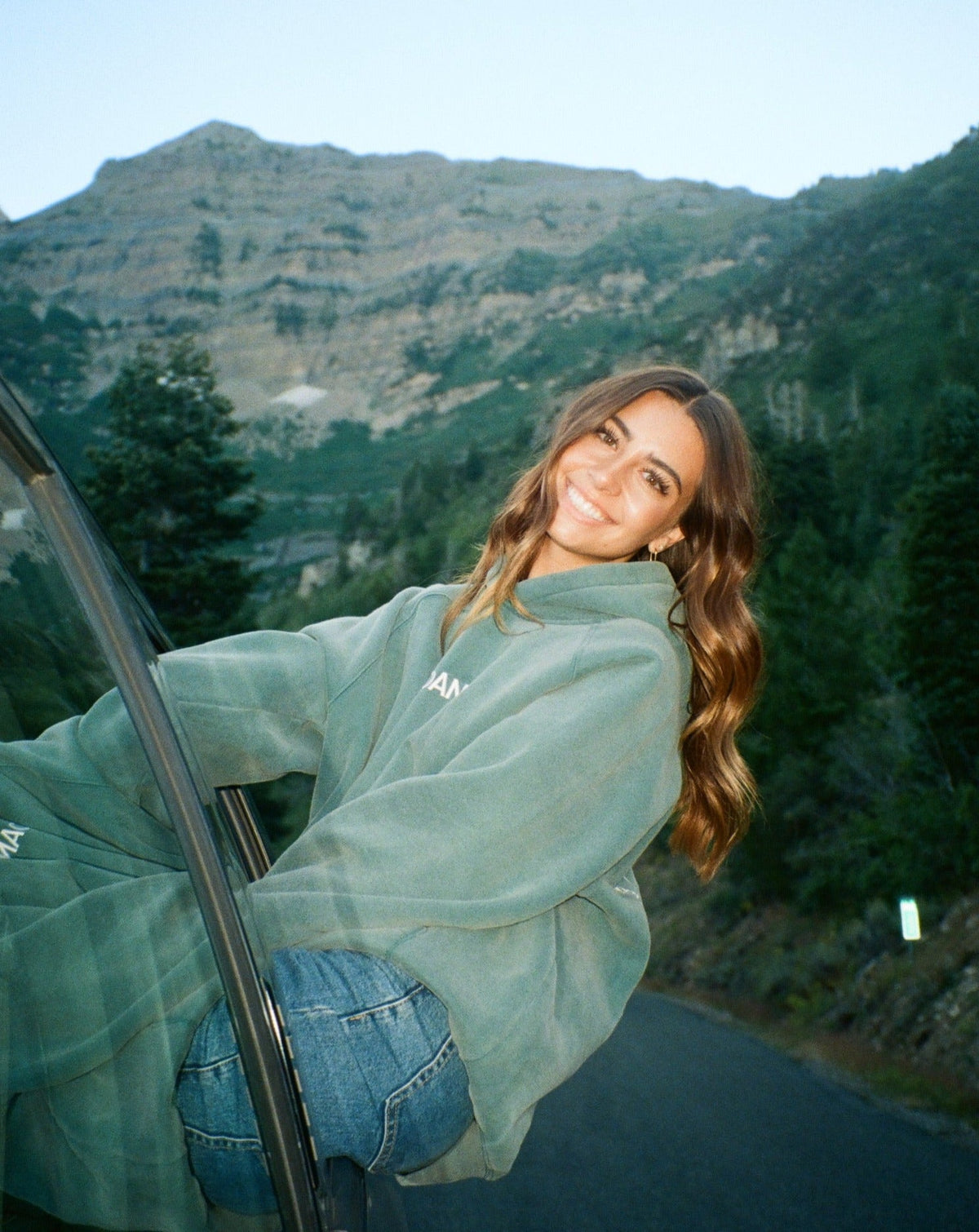 Lets Go On An Adventure Oversized Lux Hoodie in Pine Green