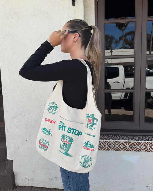 “Pit Stop” Tote Bag in Cream