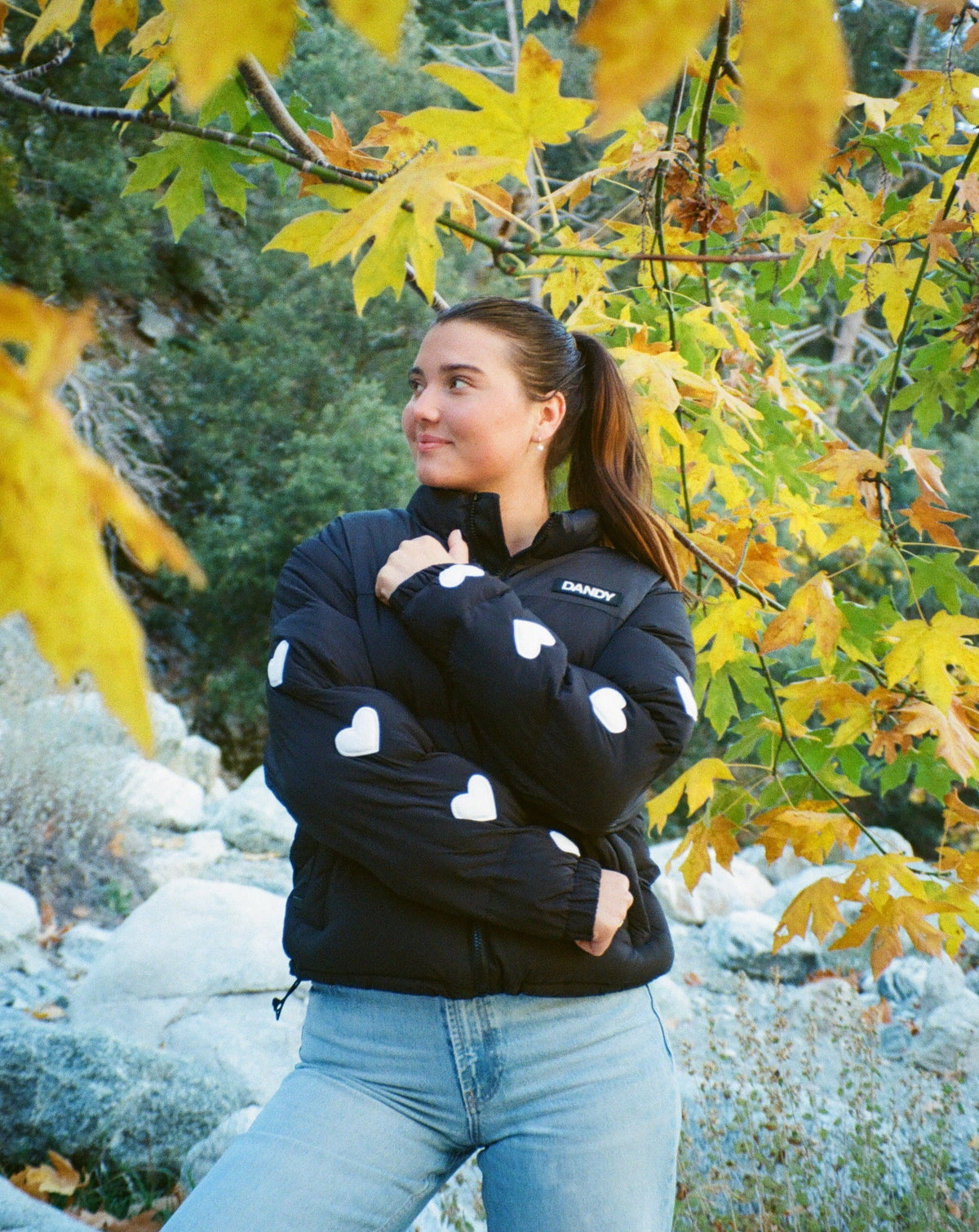Heart on My Sleeve Puffer Jacket in Black