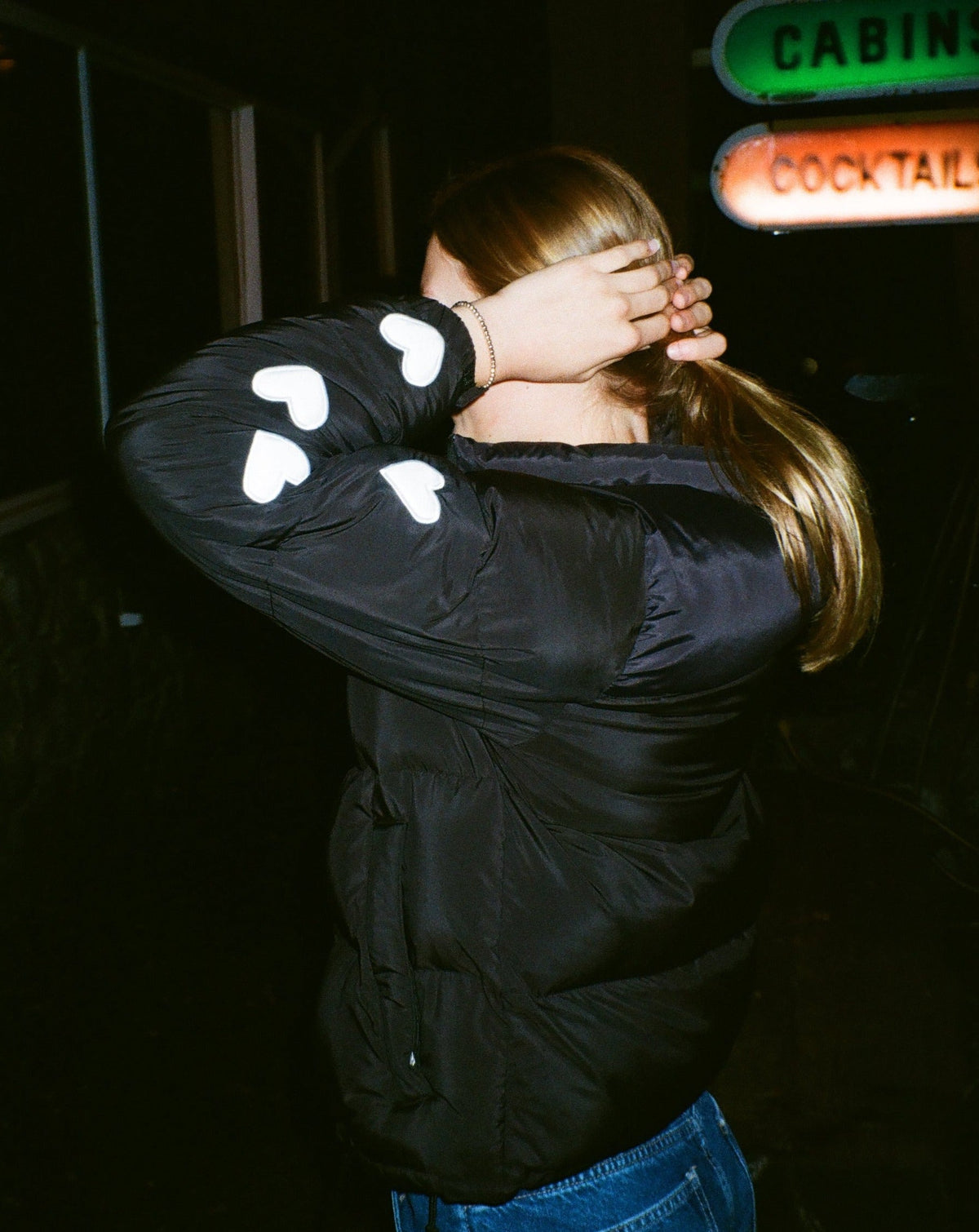 Heart on My Sleeve Puffer Jacket in Black