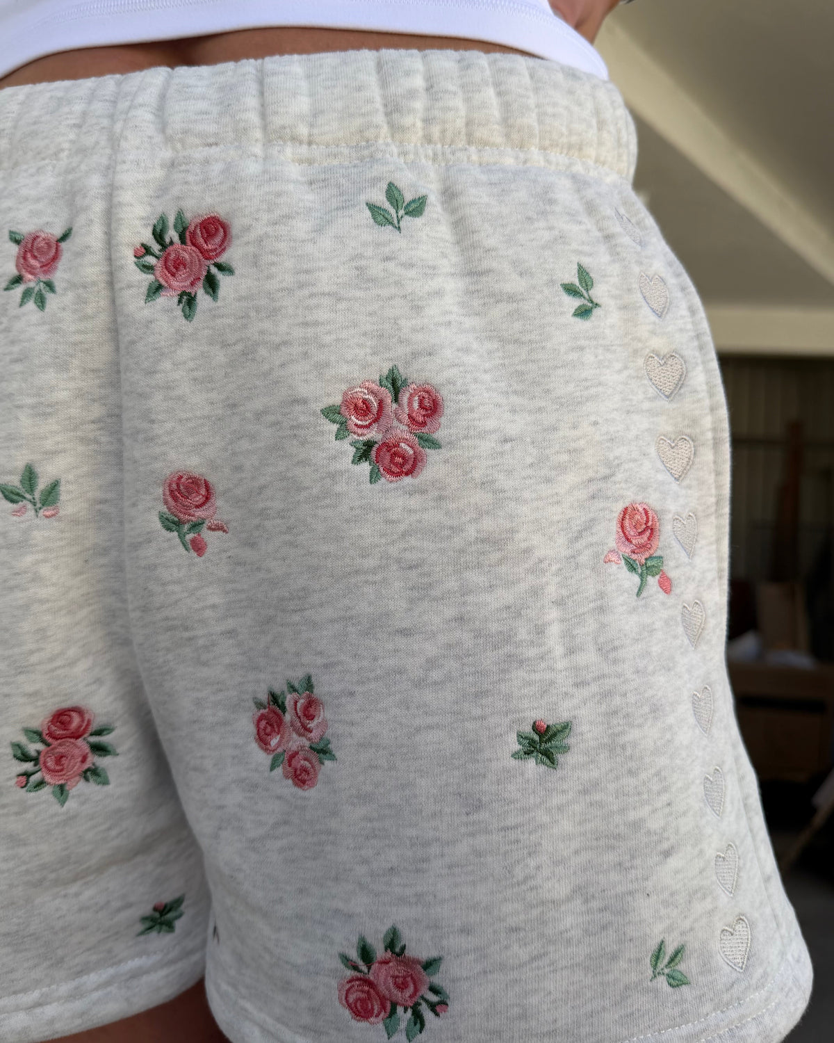 Roses Sweat Shorts in Heather Gray