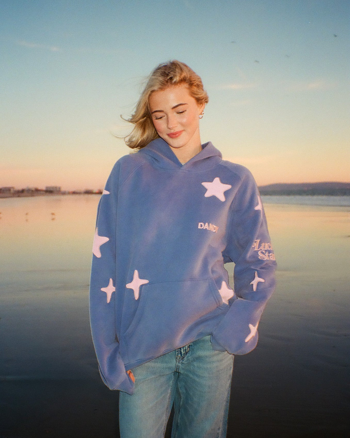 Lucky Stars Oversized Lux Hoodie in Vintage Washed Blue