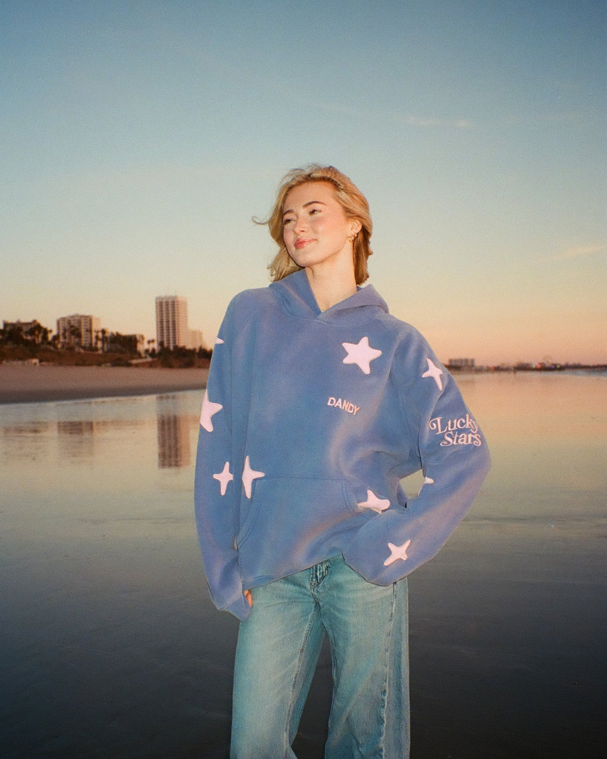 Lucky Stars Oversized Lux Hoodie in Vintage Washed Blue