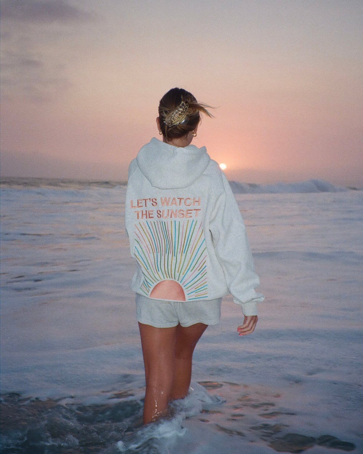 Lets Watch the Sunset Oversized Lux Hoodie in Heather Gray